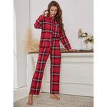 Pajamas Women Red Plaid Long Sleeve Autumn Winter Homewear Two Piece Set - Quality Home Clothing| Beauty