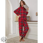 Pajamas Women Red Plaid Long Sleeve Autumn Winter Homewear Two Piece Set - Quality Home Clothing| Beauty