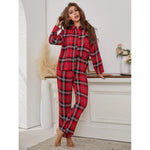 Pajamas Women Red Plaid Long Sleeve Autumn Winter Homewear Two Piece Set - Quality Home Clothing| Beauty