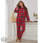 Pajamas Women Red Plaid Long Sleeve Autumn Winter Homewear Two Piece Set - Quality Home Clothing| Beauty