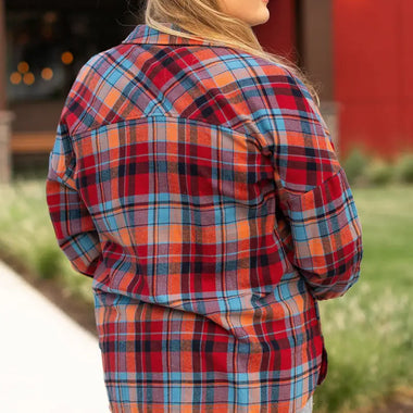 Red Plus Size Plaid Print Buttoned Shirt - Plus Size/Plus Size Tops/Plus Size Blouses & Shirts