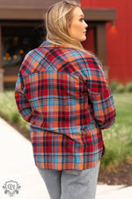 Red Plus Size Plaid Print Buttoned Shirt - Plus Size/Plus Size Tops/Plus Size Blouses & Shirts