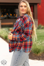 Red Plus Size Plaid Print Buttoned Shirt - Plus Size/Plus Size Tops/Plus Size Blouses & Shirts