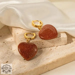 Elegant Red Gold Sandstone Heart Pendant Earrings -  QH Clothing