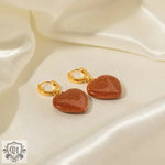 Elegant Red Gold Sandstone Heart Pendant Earrings -  QH Clothing