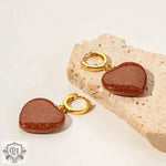 Elegant Red Gold Sandstone Heart Pendant Earrings -  QH Clothing