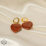 Elegant Red Gold Sandstone Heart Pendant Earrings -  QH Clothing