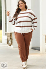 Red Stripe Drop Shoulder Pullover and Jogger Pants Set - Two Piece Sets/Pant Sets