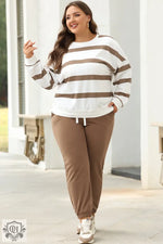 Red Stripe Drop Shoulder Pullover and Jogger Pants Set - Two Piece Sets/Pant Sets