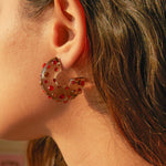 Novel and fashionable C-shaped resin diamond-encrusted design simple style earrings - QH Clothing