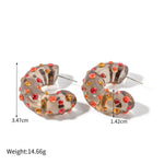 Novel and fashionable C-shaped resin diamond-encrusted design simple style earrings - QH Clothing