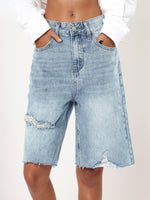 Retro High Waist Distressed Denim Shorts - QH Clothing