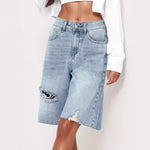 Retro High Waist Distressed Denim Shorts - QH Clothing