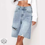 Retro High Waist Distressed Denim Shorts - QH Clothing