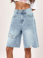 Retro High Waist Distressed Denim Shorts - QH Clothing