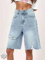 Retro High Waist Distressed Denim Shorts - QH Clothing