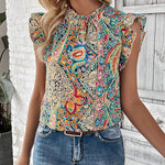 Summer Women  Retro Ethnic Printed Short Sleeved Top Butterfly Sleeve - Quality Home Clothing| Beauty