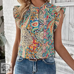 Summer Women  Retro Ethnic Printed Short Sleeved Top Butterfly Sleeve - Quality Home Clothing| Beauty