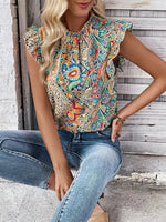 Summer Women  Retro Ethnic Printed Short Sleeved Top Butterfly Sleeve - Quality Home Clothing| Beauty