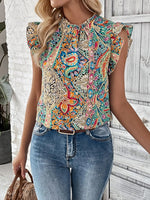 Summer Women  Retro Ethnic Printed Short Sleeved Top Butterfly Sleeve - Quality Home Clothing| Beauty