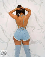 Rhinestone Butterfly Denim Set - Clothing