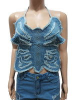 Rhinestone Butterfly Denim Set - Clothing