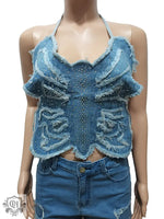 Rhinestone Butterfly Denim Set - Clothing