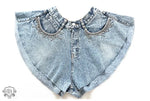 Rhinestone Fringe Denim Culottes - QH Clothing