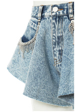 Rhinestone Fringe Denim Culottes - QH Clothing