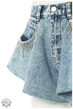 Rhinestone Fringe Denim Culottes - QH Clothing