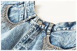 Rhinestone Fringe Denim Culottes - QH Clothing