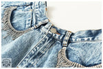 Rhinestone Fringe Denim Culottes - QH Clothing