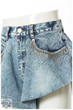 Rhinestone Fringe Denim Culottes - QH Clothing