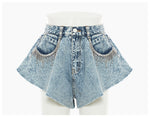 Rhinestone Fringe Denim Culottes - QH Clothing