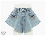 Rhinestone Fringe Denim Culottes - QH Clothing