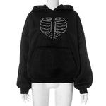 Rhinestone Skeleton Hoodie Sweater - QH Clothing