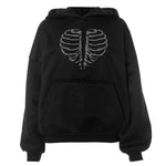 Rhinestone Skeleton Hoodie Sweater - QH Clothing