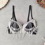 Rhinestone Tassel Bead Bra Top - QH Clothing