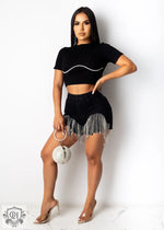 Rhinestone Tassel Denim Shorts - QH Clothing