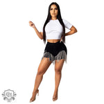 Rhinestone Tassel Denim Shorts - QH Clothing