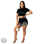 Rhinestone Tassel Denim Shorts - QH Clothing