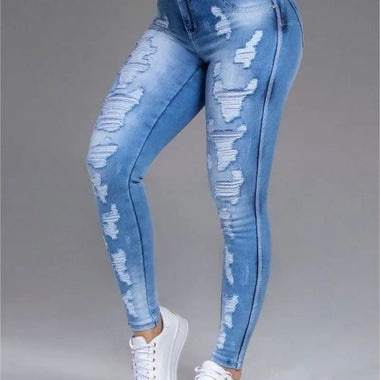 Ripped Slimming Denim Skinny Jeans - QH Clothing