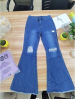 Ripped Wide Leg Flared Jeans Women - QH Clothing