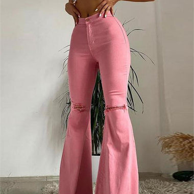 Ripped Wide Leg Flared Jeans Women - QH Clothing