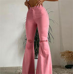 Ripped Wide Leg Flared Jeans Women - QH Clothing