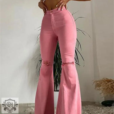 Ripped Wide Leg Flared Jeans Women - QH Clothing