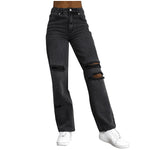 Ripped High Rise Denim Trousers - QH Clothing