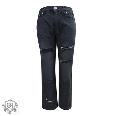 Ripped High Rise Denim Trousers - QH Clothing