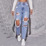 High Waist Ripped Denim Jeans - QH Clothing