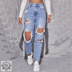 High Waist Ripped Denim Jeans - QH Clothing